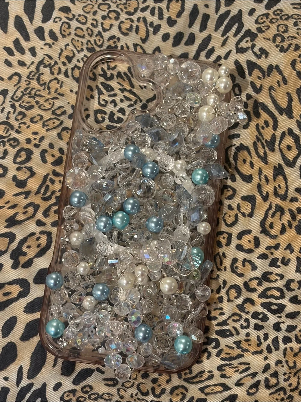 Beaded Crystal Phone Case with Blue & Pearl Accents